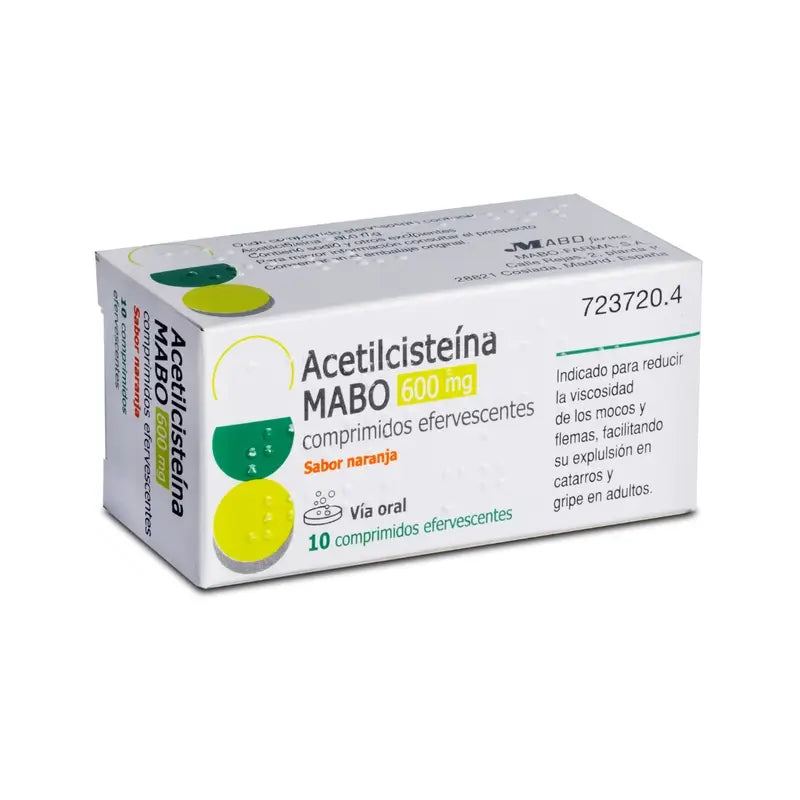 Acetylcysteine Mabo 600 mg Orange Flavour, 10 Comprimés Effervescents