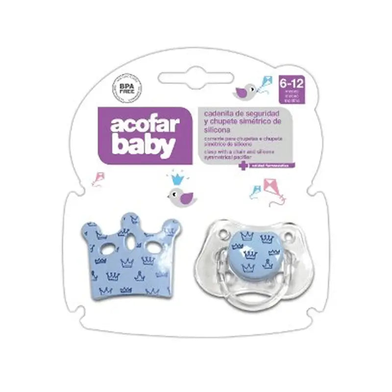 Acofarbaby Blue Silicone Chain+Moulded Pacifier 6-12 Months