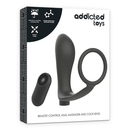 Addicted Toys Penis Ring With Rechargeable Black Remote Control Anal Plug