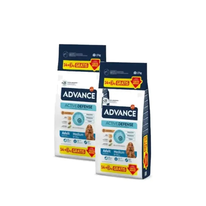 Advance Adult Medium : croquettes pour chiens de taille moyenne au poulet, lot de 2 x 14+3 kg