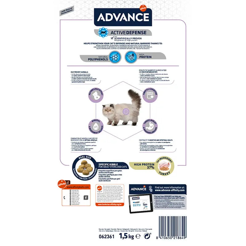 Advance Feline Sterilised Hairball 1,5Kg, nourriture pour chats