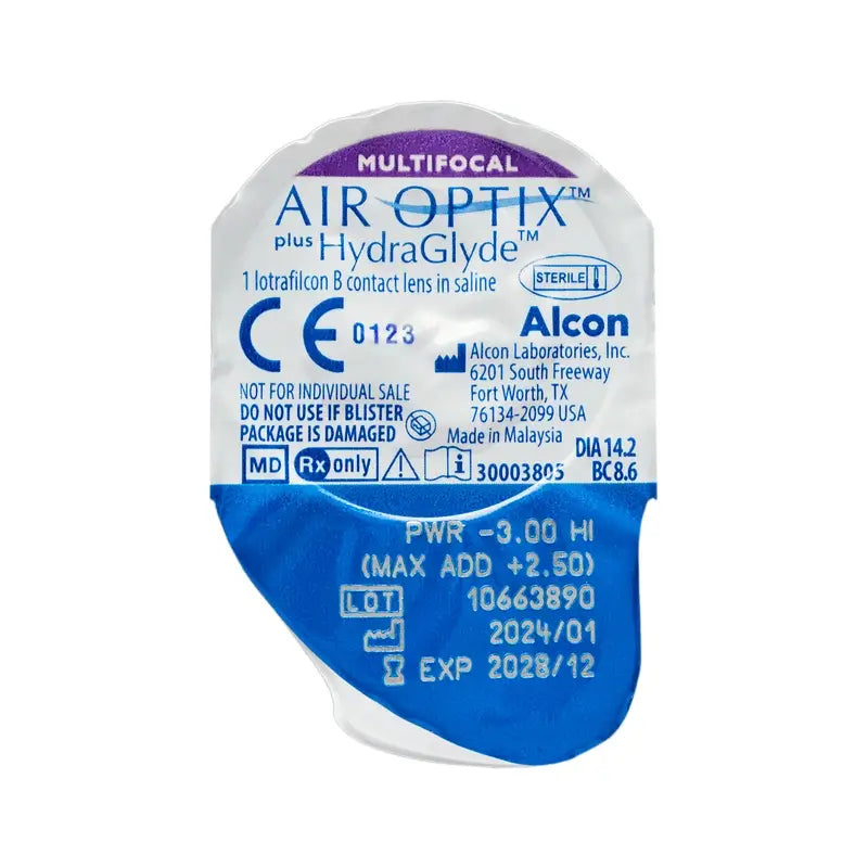 Lentilles multifocales mensuelles Air Optix Plus HydraGlyde, 3 unités
