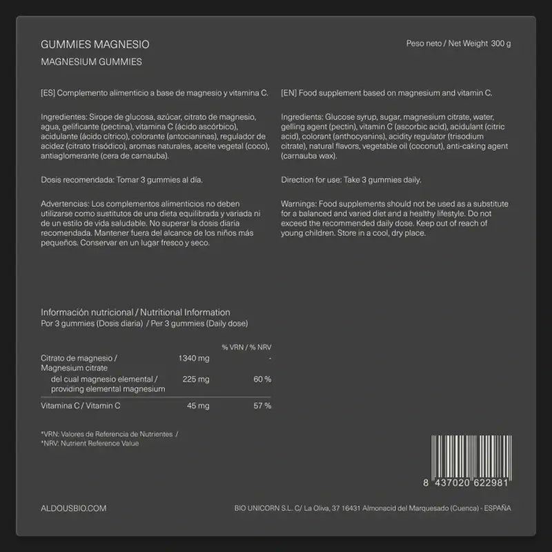 Aldous Bio Citrate de Magnésium Gummies , 120 gummies
