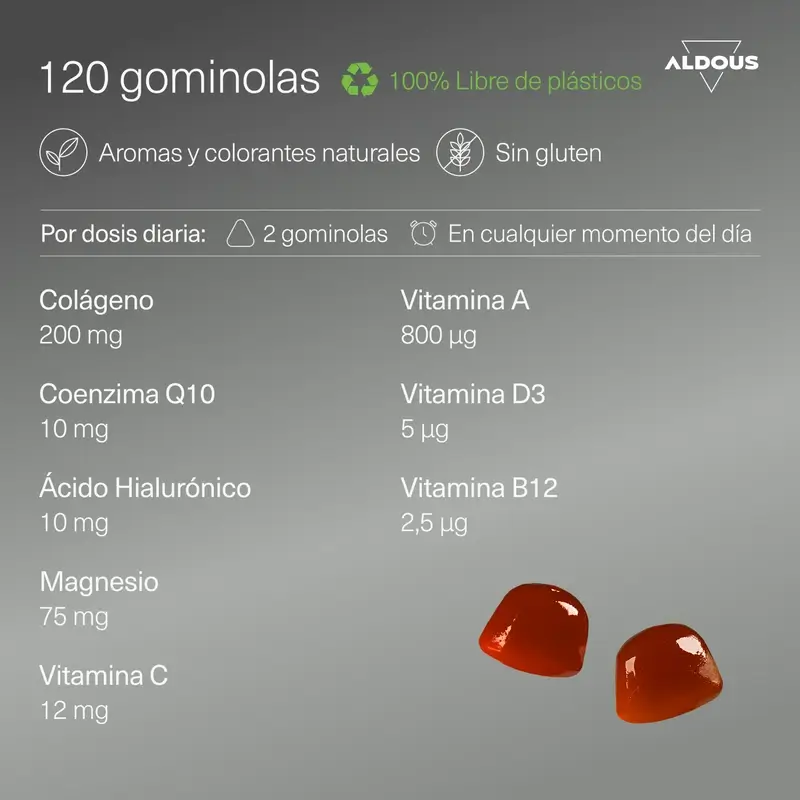 Aldous Bio Collagène Hydrolysé Avec Acide Hyaluronique, Coenzyme Q10, Zinc Et Vitamines, 120 gummies
