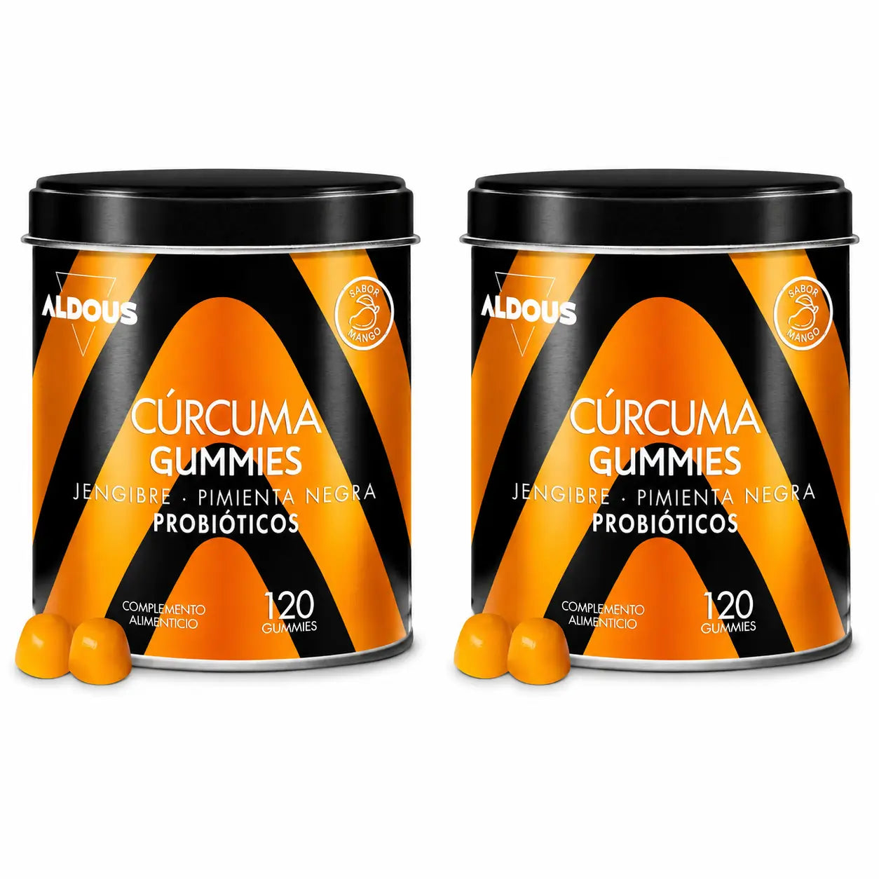 Aldous Bio Curcuma au Gingembre et Poivre Noir + Probiotiques, 120 gommes, pack 2