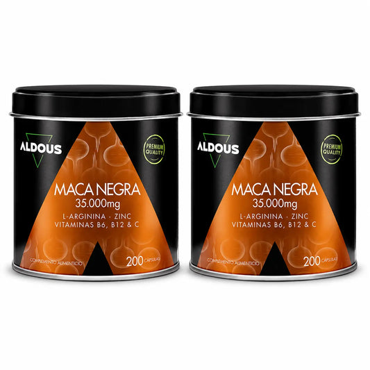 Aldous Bio Complexe Maca Noir Péruvien Arginine, Zinc, Vitamine C, B12 & B6 , 200 Capsules , pack 2