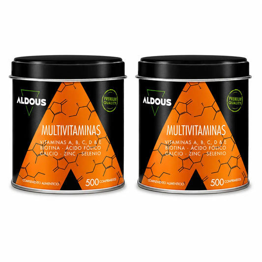 Aldous Bio Multivitamines Vitamine C, D, E, A, Vitamines B, Biotine, Acide Folique, Calcium, Zinc, Sélénium , 500 gélules, pack 2