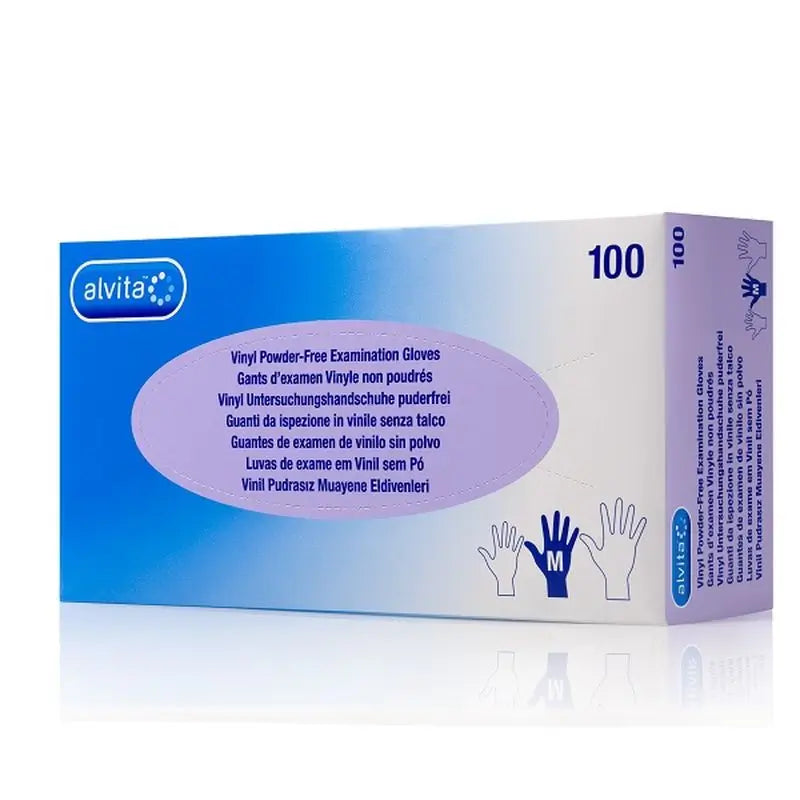 Alvita Powder Free Vinyl Examination Gloves Size L, 100pcs