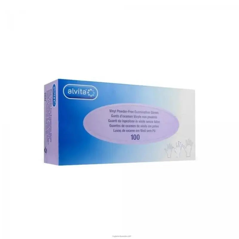 Alvita Powder Free Vinyl Examination Gloves Size M, 100pcs