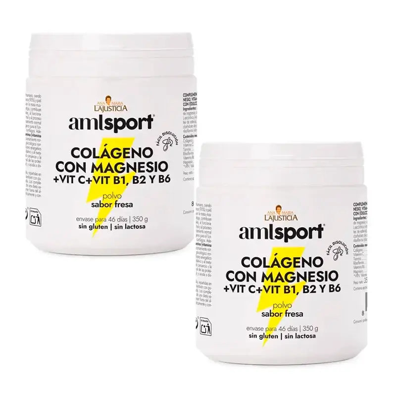 Amlsport Collagen With Magnesium + Vitamin C + Vitamin B1 B2 B6 Strawberry Flavour, 2X350 Gr
