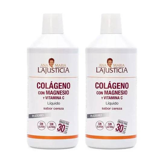 Ana Maria Lajusticia Collagen with Magnesium + Vitamin C cherry flavour, Pack 2 x 1L