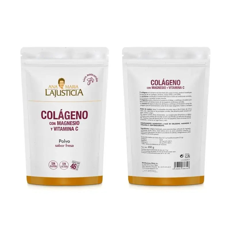 Ana Maria Lajusticia Collagen With Magnesium + Vit.C Strawberry Flavour Doypack , 3x350 grams