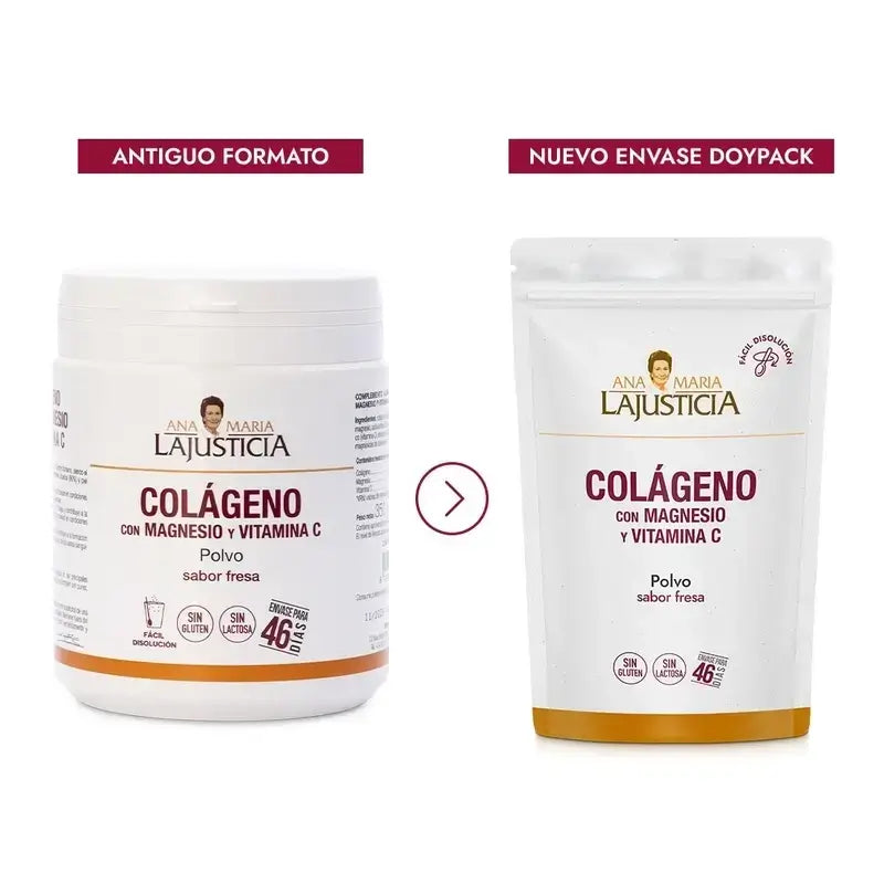 Ana Maria Lajusticia Collagen With Magnesium + Vit.C Strawberry Flavour Doypack , 3x350 grams