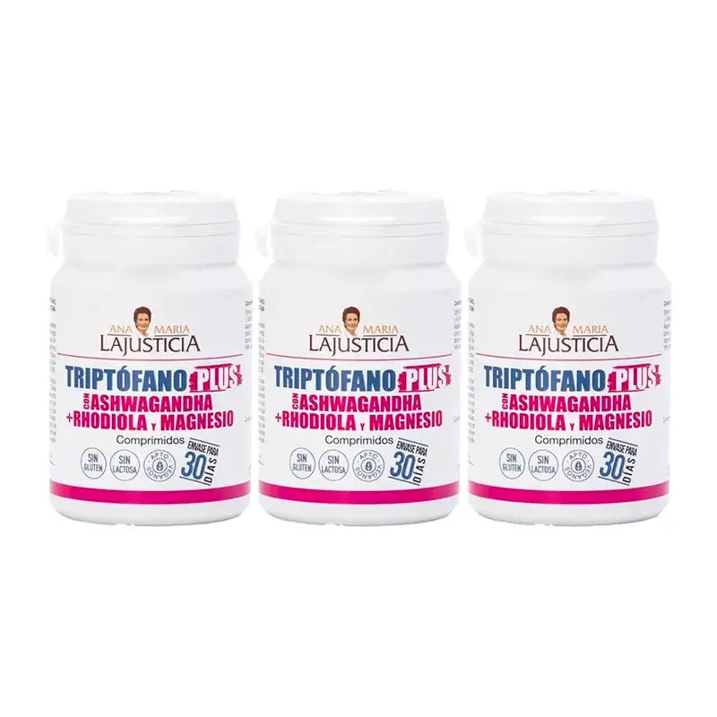 Ana Maria Lajusticia Tryptophan Plus with Ashwagandha + Rhodiola and Magnesium, Pack 3 x 60 tablets