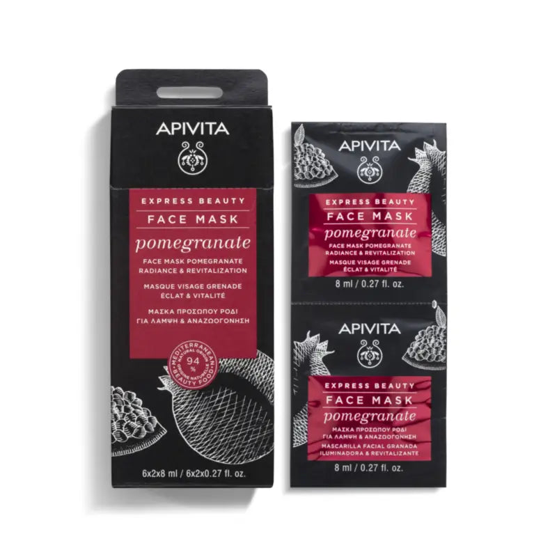 Apivita Express Beauty Masque facial à la grenade - Éclaircissant et revitalisant, 2x8 ml