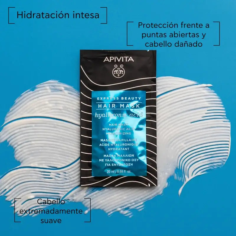 APIVITA Masque capillaire hydratant pour tous types de cheveux à l'acide hyaluronique et à l'aloès, 20 ml