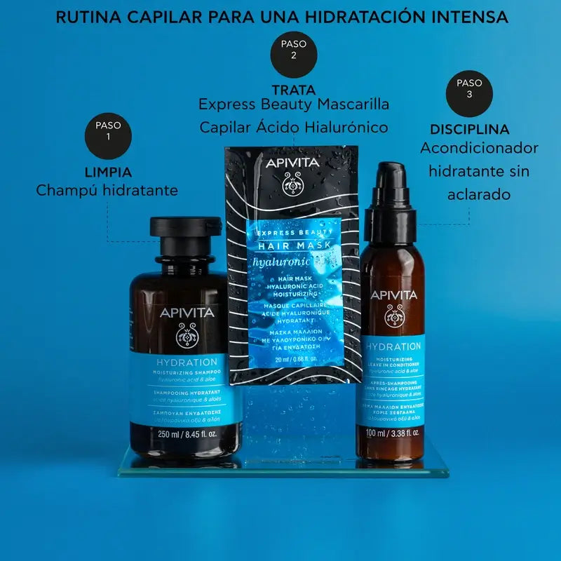 APIVITA Masque capillaire hydratant pour tous types de cheveux à l'acide hyaluronique et à l'aloès, 20 ml