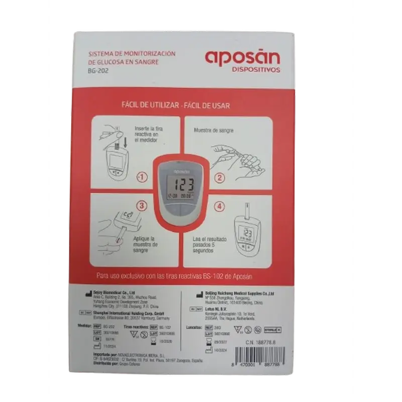 Aposan Blood Glucose Monitoring System Bg-02, 10 lancettes + 10 bandelettes