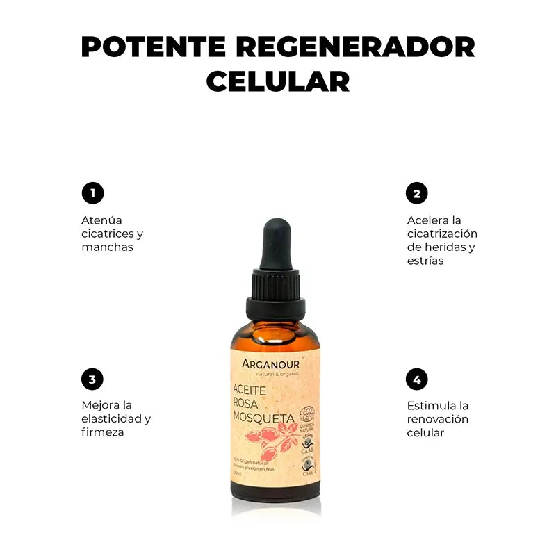Arganour Huile Végétale Huile de Graines de Rose Musquée, 50 Ml