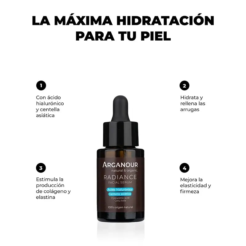 Arganour Sérum éclat visage Acide Hyaluronique et Centella Asiatica, 30 Ml