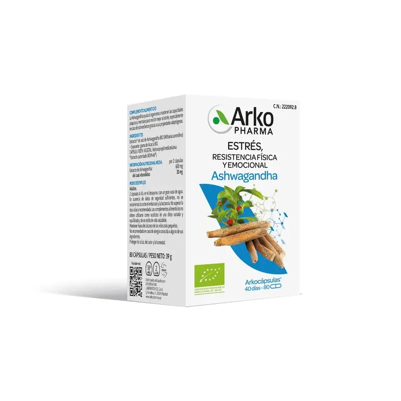 Arkopharma Arkocápsulas Ashwagandha Bio, 80 capsules