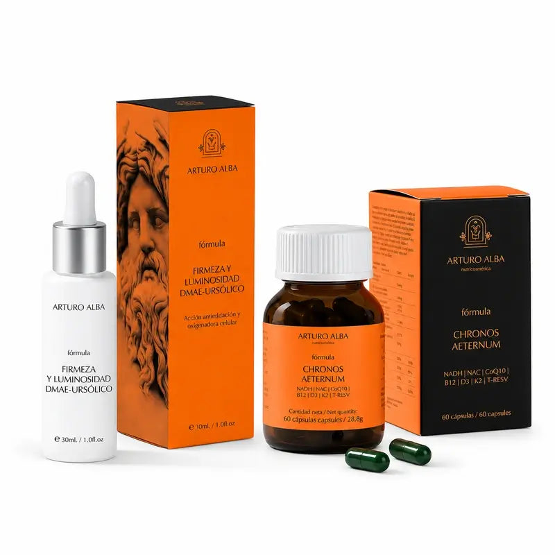 Arturo Alba - Kit « Fermeté et Éclat » au DMAE et à l'acide ursolique, 30 ml + Chronos Aeternum, 60 gélules