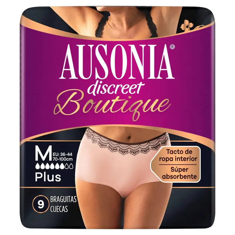 Ausonia Discreet Boutique Culotte d'Incontinence Beige Taille Plus M, 9 Culottes