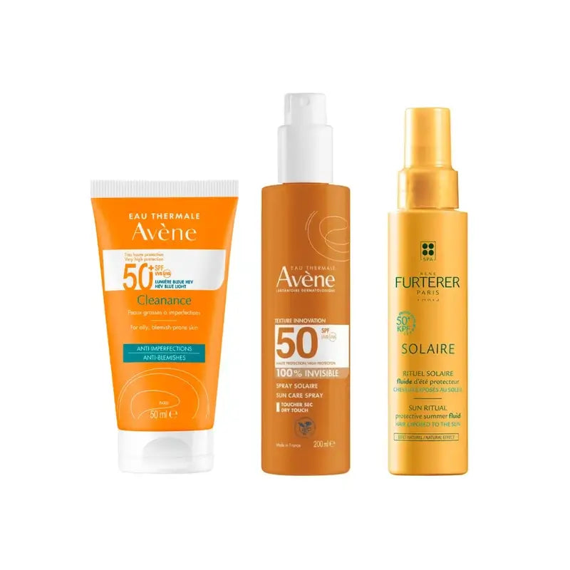 Avène Cleanance Spf 50+ 50 Ml + Invisible Spray Spf 50 200 Ml + Protective Sunscreen Fluid Kpf 50⁺ 100 Ml