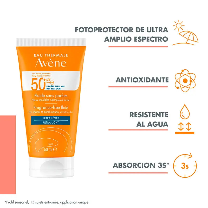 Avène Fluide solaire non parfumé SPF 50+, 50 ml
