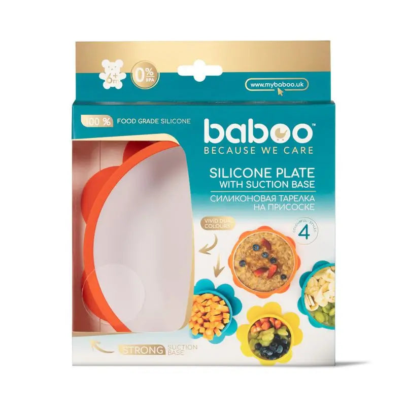 Assiette en silicone antidérapante Baboo, 6+ mois Orange