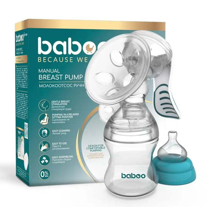 Baboo Manual Breast Pump With 4 Levels Of Suction Clear / Turquoise