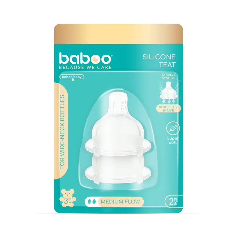 Tétine anti-colique Baboo à débit moyen et à col large, 3 mois et plus, 2 pièces