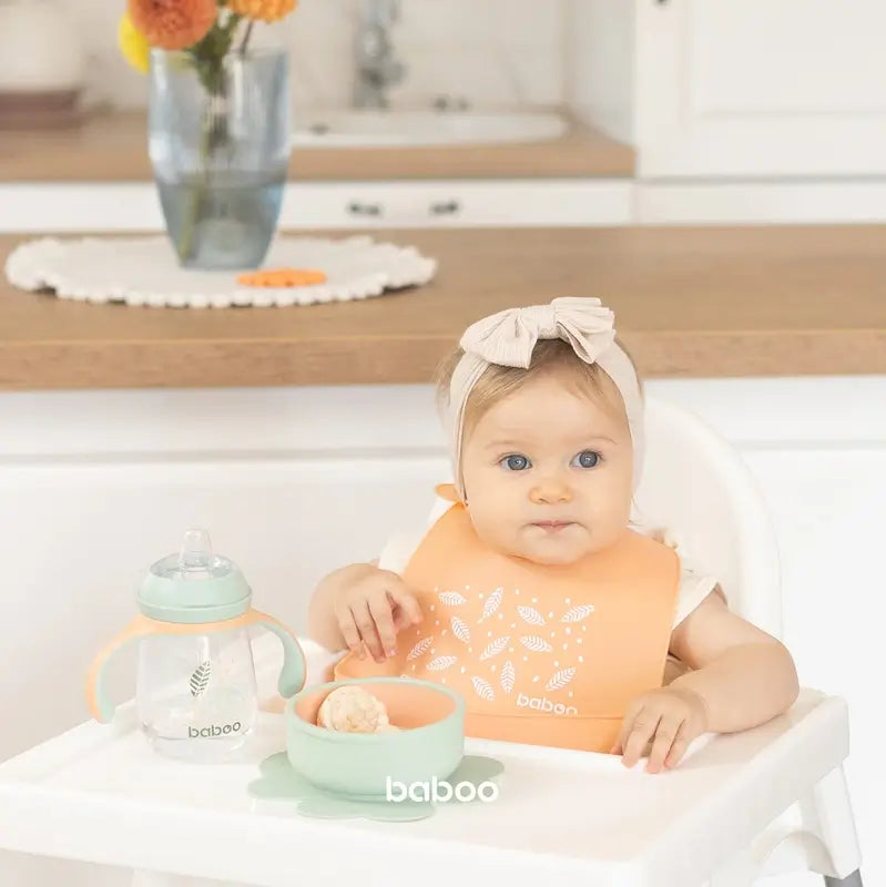 Tasse d'apprentissage Baboo Peachy Keen en silicone avec embout buccal 6+ mois, 260 ml