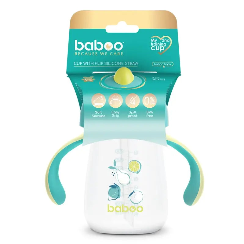 Tasse d'apprentissage Baboo Lagoon Fiesta en silicone avec paille 9+ mois, 260 ml
