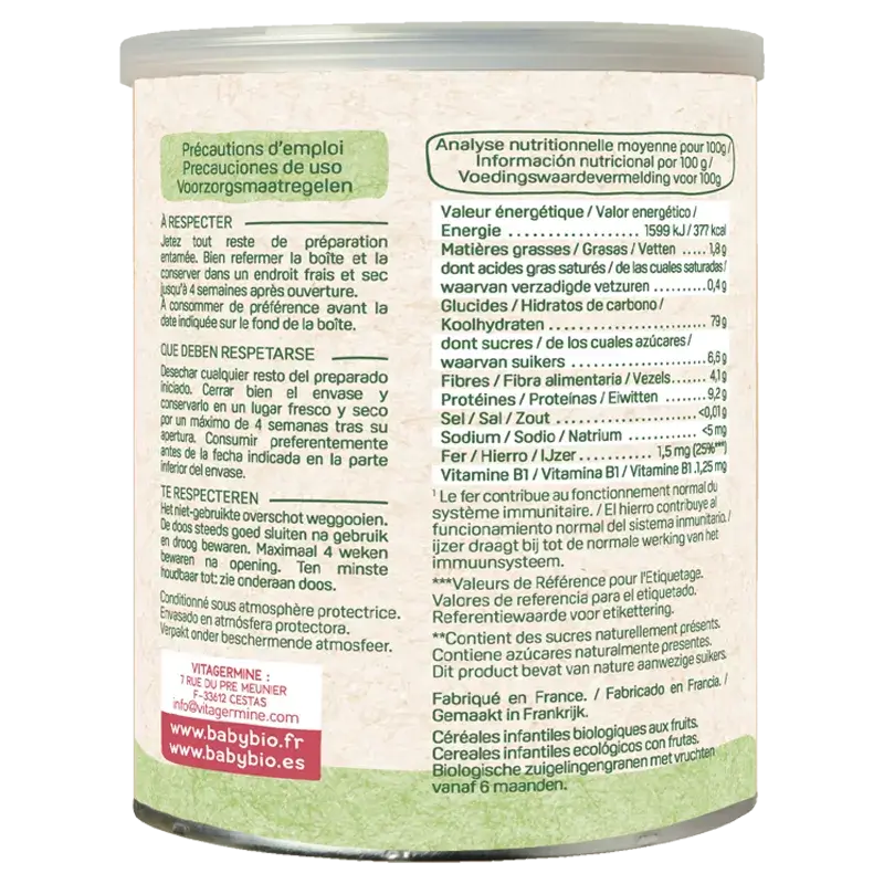 Babybio 5 Céréales avec fruits , 220 grammes