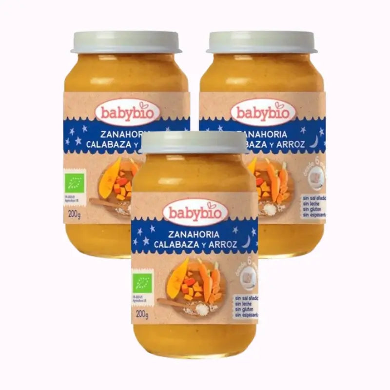 Babybio Goodnight Carrot-Squash-Rice, Pack 3 x 200 grams