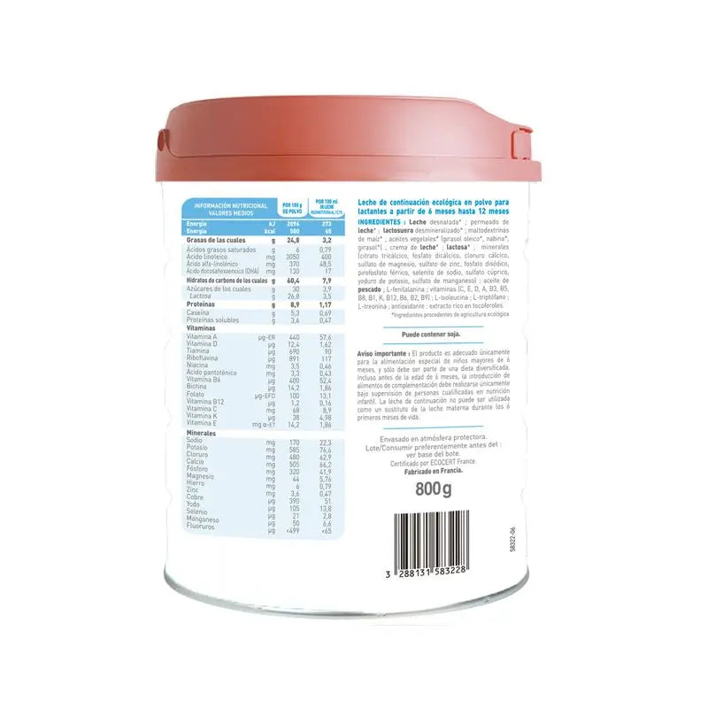 Babybio Primea 2 lait de vache Continuacion 6-12 mois, 800g