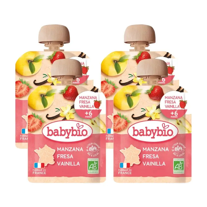 Babybio Pouch Apple Strawberry Vanilla, Pack 4 x 90 grams