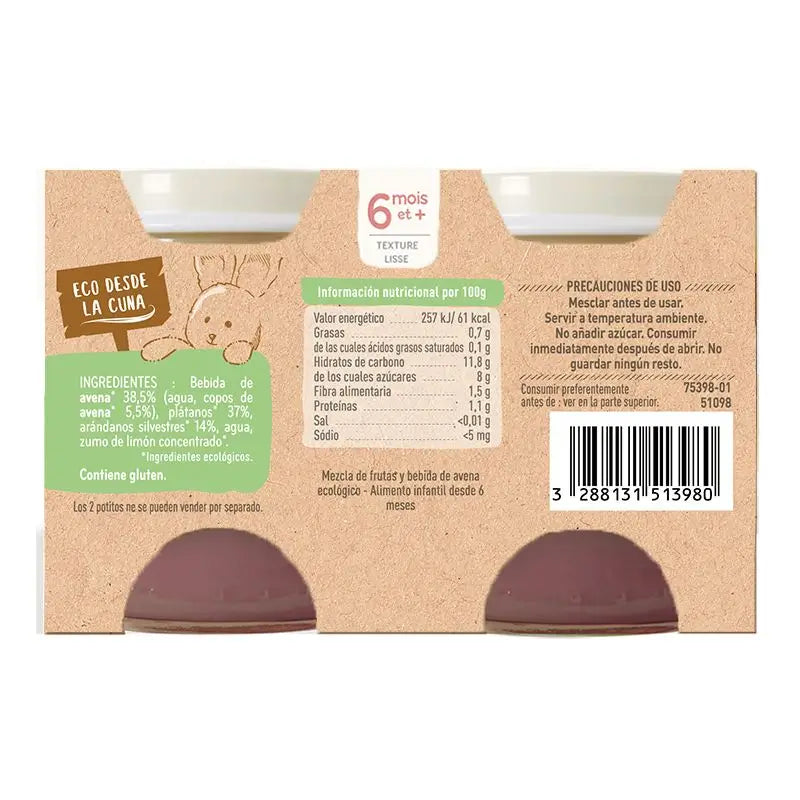 Babybio Yaourt Avoine Banane Myrtille - 2x130g