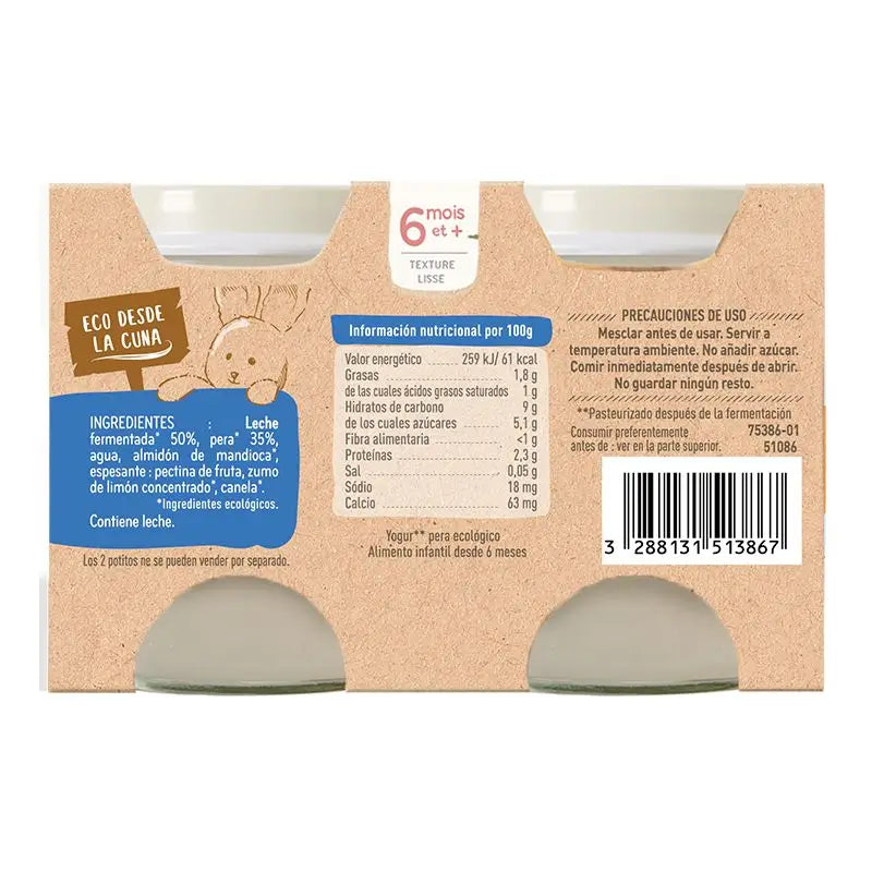 Babybio Yaourt Vache Poire, 2X130 g