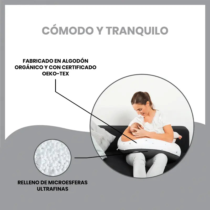 Babymoov Coussin de maternité et d'allaitement Doomoo Buddy Gris étoiles