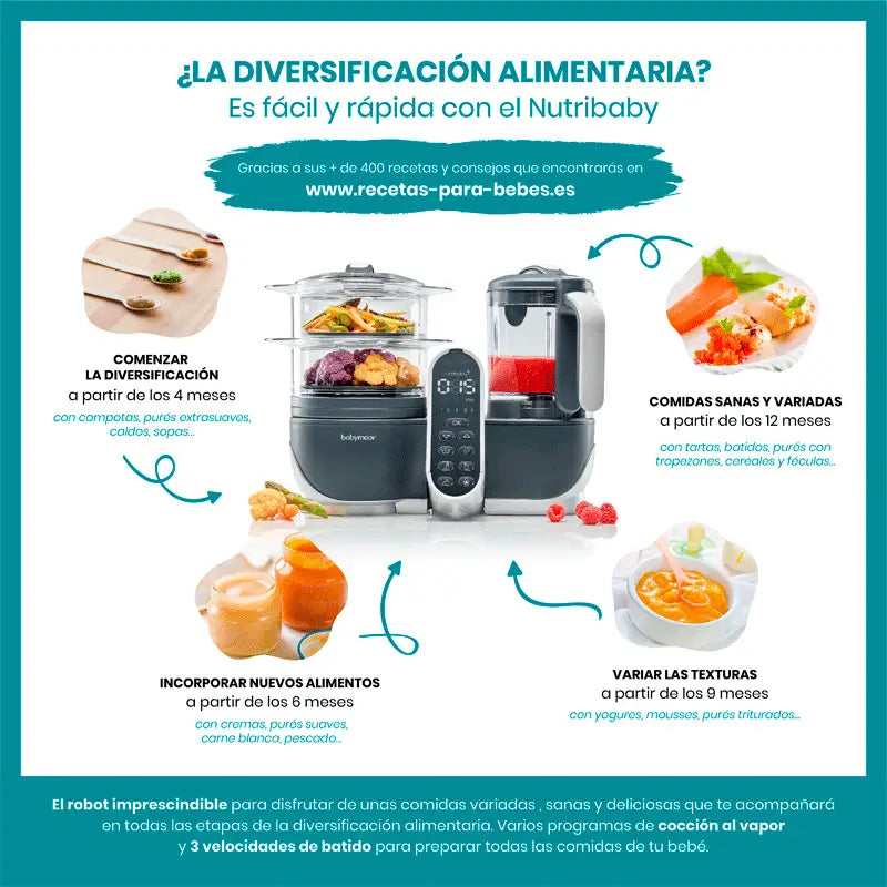 Babymoov Nutribaby (+) Robot culinaire mixeur et cuiseur vapeur gris industriel