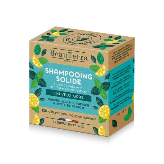 Beauterra Solid Peppermint & Lemon Peel Solid Shampoo (Oily Hair) , 75 gr