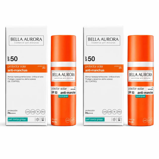 Bella Aurora Anti-Taches Crème solaire SPF 50. Peau mixte à grasse, 50 ml, lot de 2