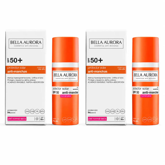 Bella Aurora Crème solaire anti-taches SPF 50+. Peaux normales à sèches, 50 ml, lot de 2