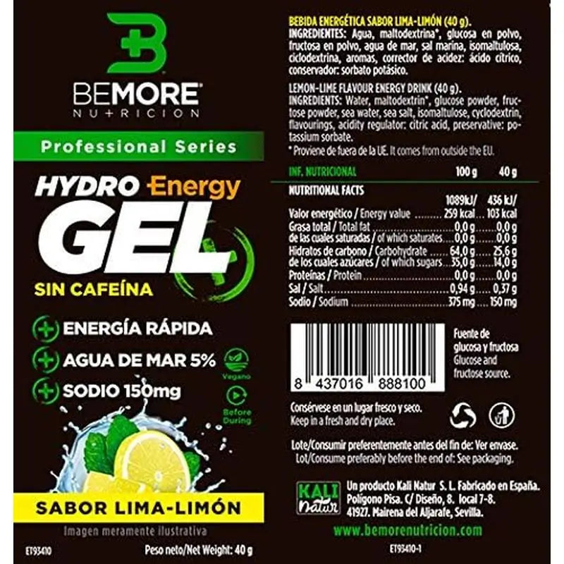 Bemore Nutrition Hydro Gel + Energy Arôme citron vert Sans caféine