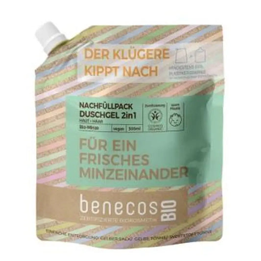 Benecos Bath Gel 2 In 1 Mint Refill 500Ml. Bio Vegan