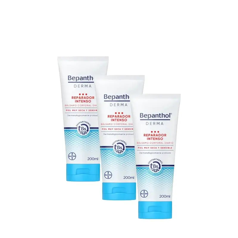 Bepanthol Derma Baume réparateur intense pour le corps, usage quotidien, lot de 3 x 200 ml