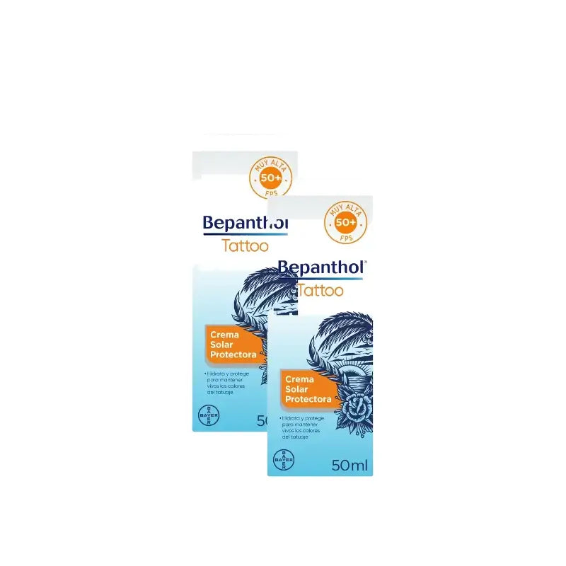 Crème solaire Bepanthol Tattoo SPF50, lot de 2 x 50 ml