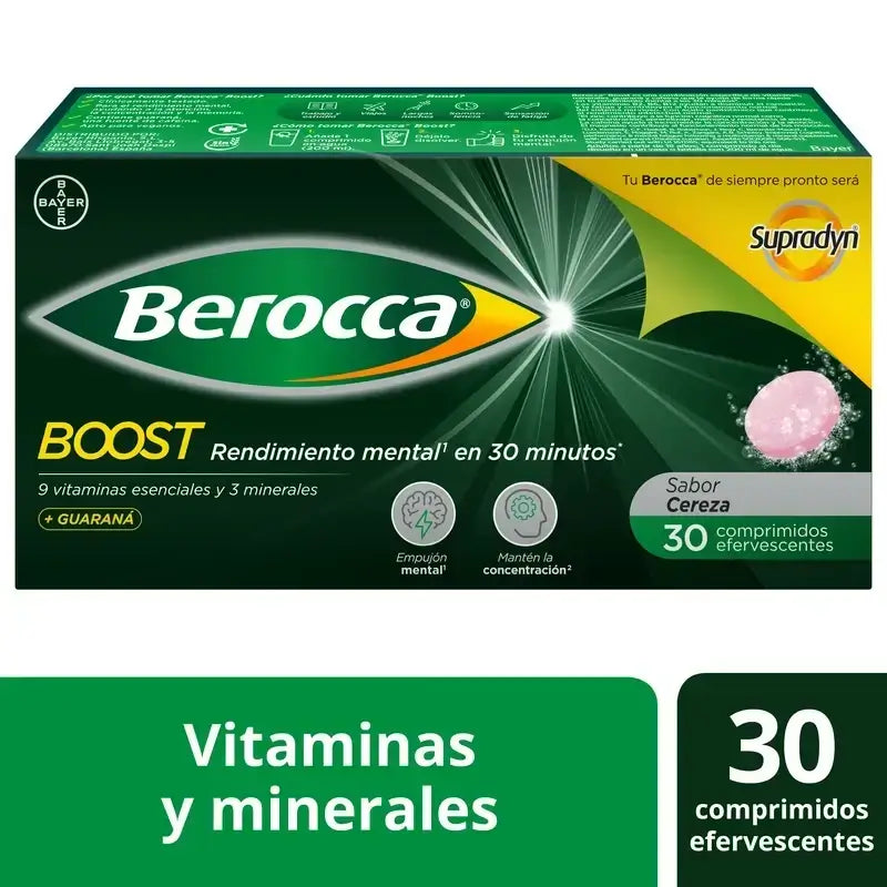 Berocca Boost Magnésium, Vitamines et Minéraux avec Guarana, 2x30 comprimés effervescents